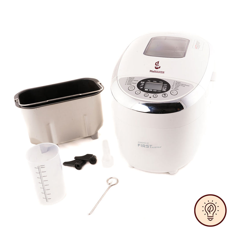 MaBAKER Panificadora. 850W 12 prog pan básico, integral, sin gluten, masas pizza y más. Antiadherente Quantanium (sin PFOA). Hasta 1,25kg